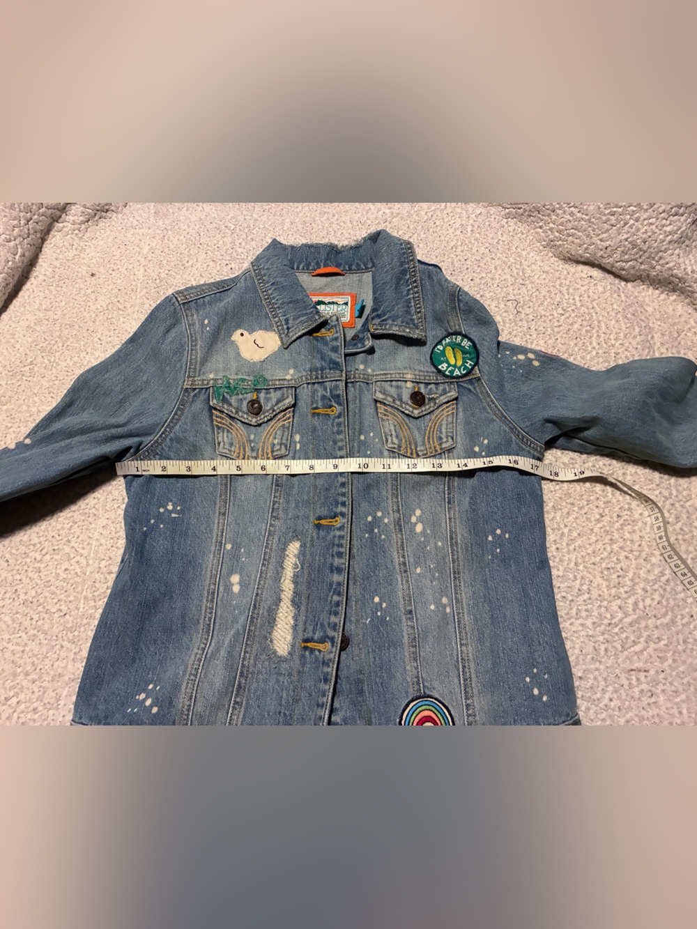 Hollister Light Blue Denim Jacket with Fun Patches, size large, 100% cotton - Picture 6 of 15